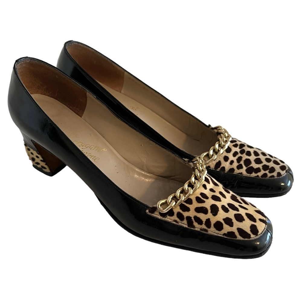 Rosina Ferragamo Schiavone "Baltimore"  Spotted Cowhide and Patent Leather Pump